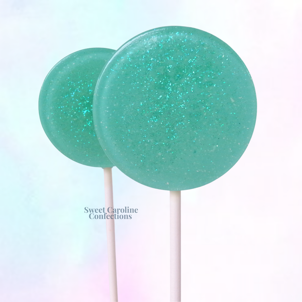 Turquoise and hologram jade green glitter sparkle lollipops