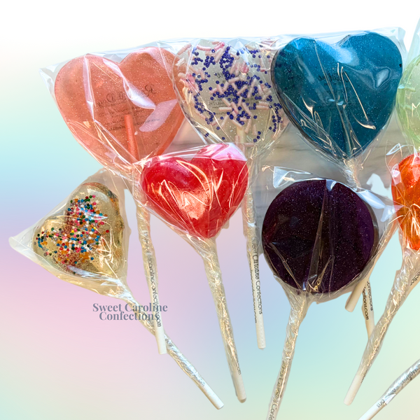 A set of 10 assorted sparkle lollipops in various colors and designs, perfect as mixed party favors for an adult birthday celebration.